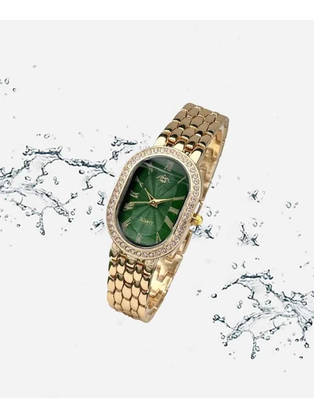 Women's Gold Strap Green Dial Oval Case Adjustable Stainless Steel Analog Watch